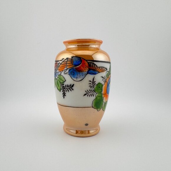 Vintage Lusterware Vase Hand Painted Made In Japan Flower Floral Design - Picture 2 of 9